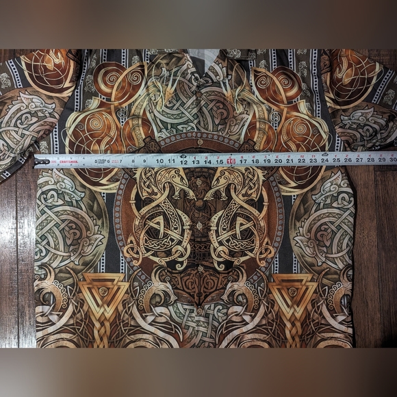 Hawalili Mens Button Down Shirt Brown & Gold Dragon Print Size 2XL Unique! - Picture 9 of 16